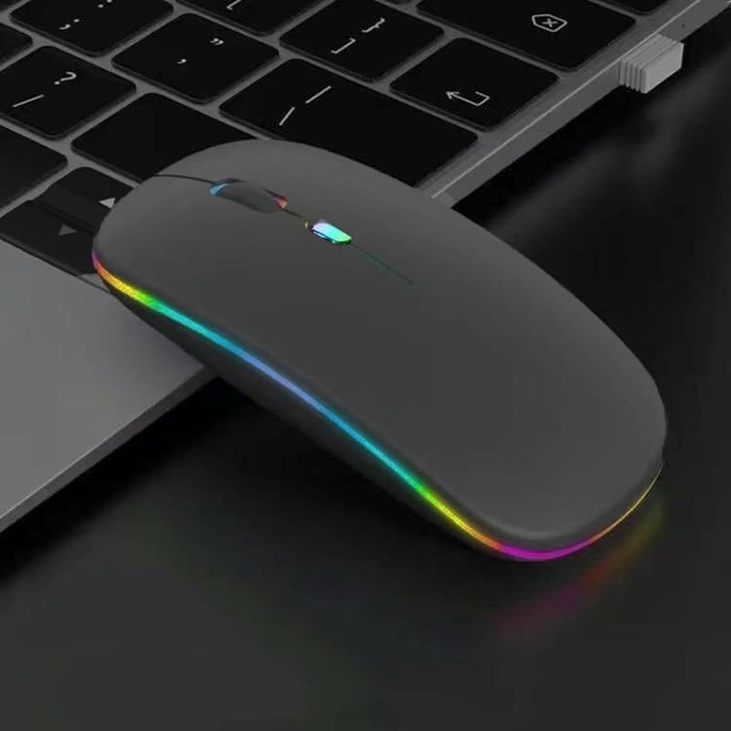 Guiheng Wireless Bluetooth Mouse,LED Dual Mode Rechargeable Silent Slim Laptop Mouse,Portable(BT5.2+USB Receiver) Dual Mode Computer Mice,for Laptop,Desktop Computer,ipad Tablet,Phone,TV (Grey) - Image 2